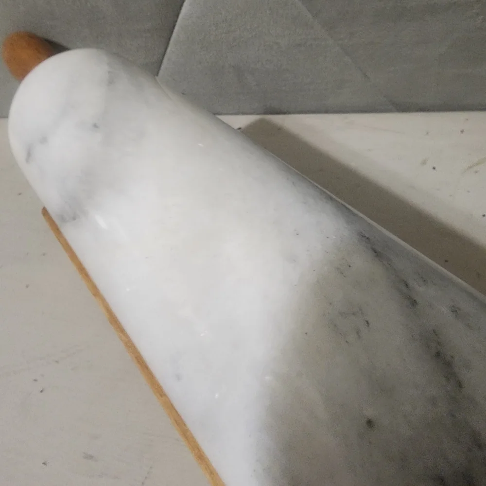 HEAVY! Gourmet Rolling Pin Wood Handles Glittery White Marble Carrera Marble?